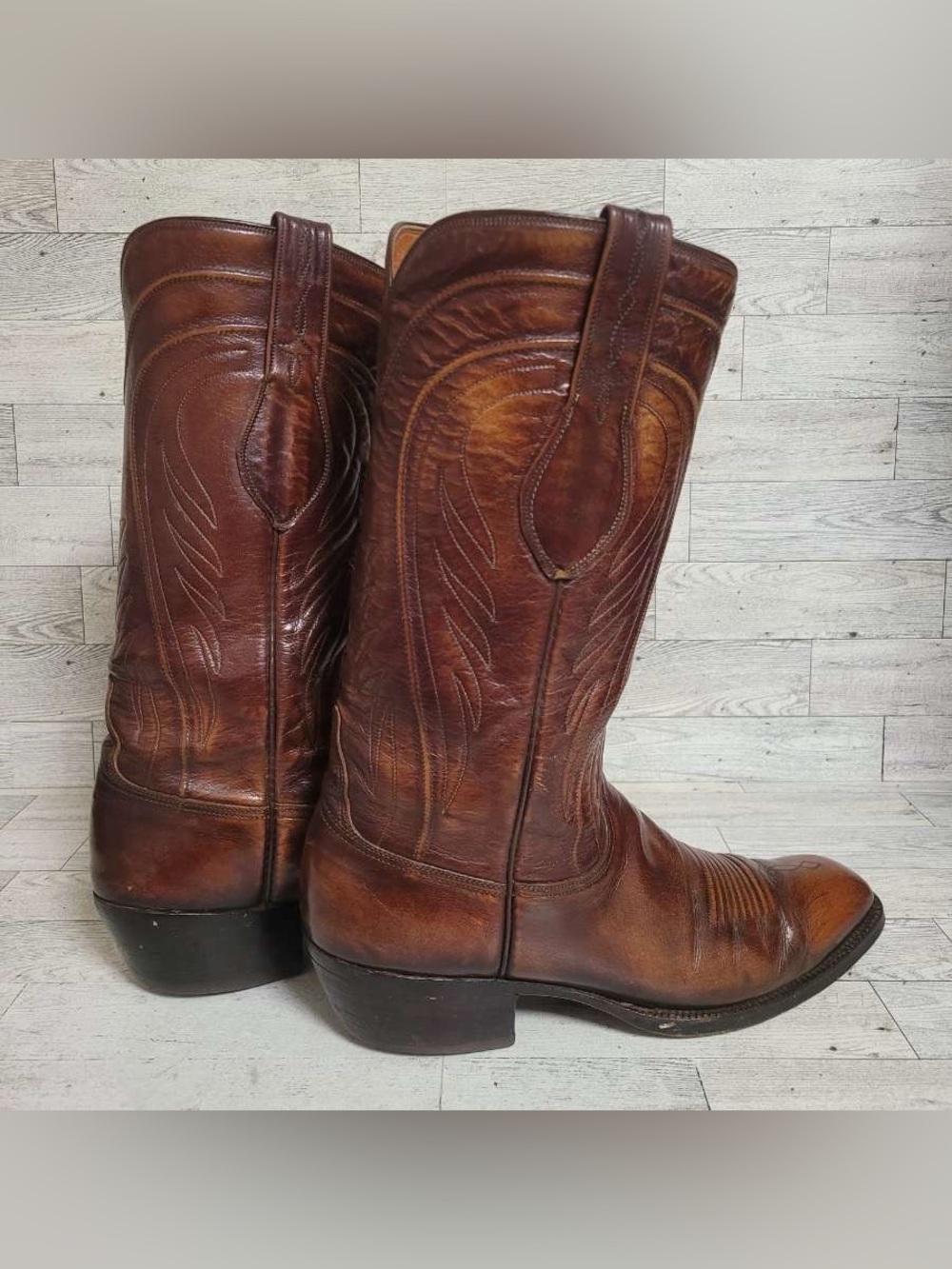 Women’s Lucchese San Antonio 2083 Brown Mohagany Leather Cowboy Boots Size 9B - Picture 6 of 11